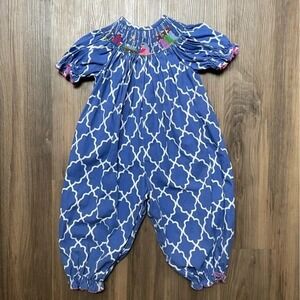 Vive La Fete‎ Smocked Nativity Lattice Full Length Romper 24 Months